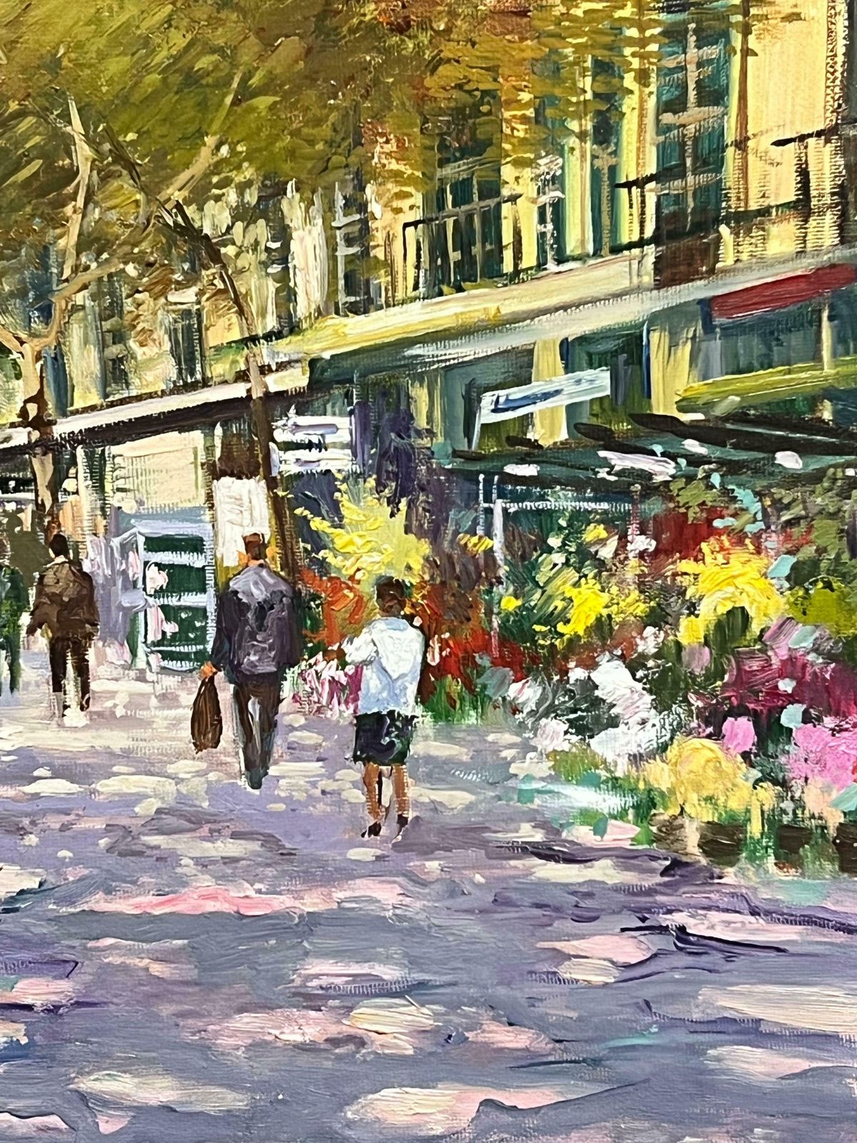 French Schoolmid 20th Century Purple Tracked Parisian Boulevard Scene With Flower Stalls Mid 20th Century photo Art