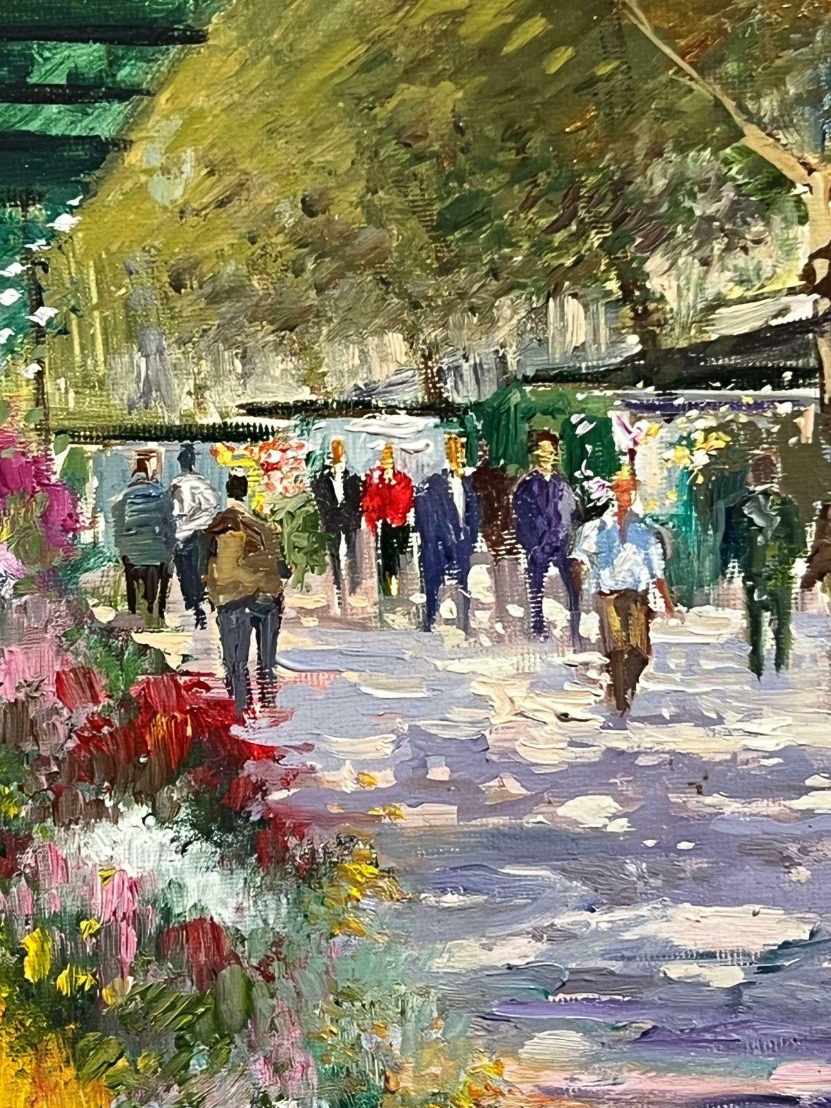 French Schoolmid 20th Century Purple Tracked Parisian Boulevard Scene With Flower Stalls Mid 20th Century photo 865.0