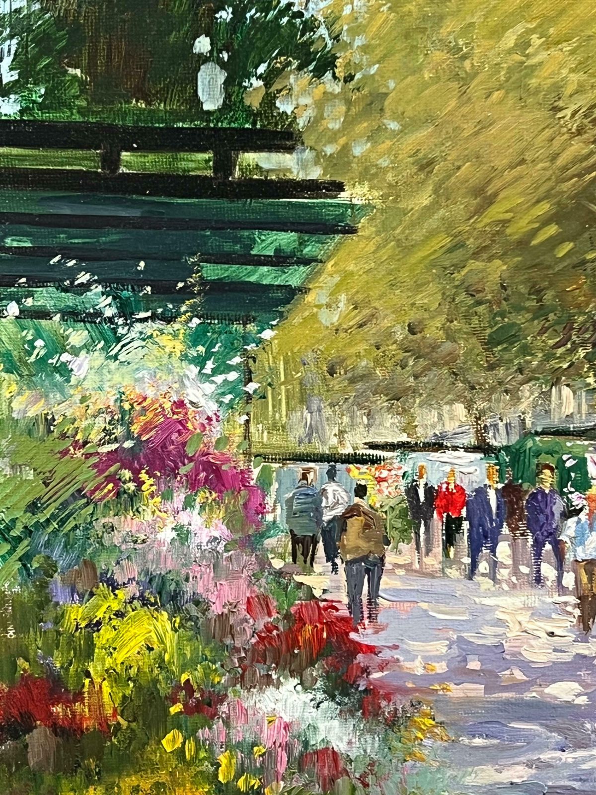 French Schoolmid 20th Century Purple Tracked Parisian Boulevard Scene With Flower Stalls Mid 20th Century photo vinterior