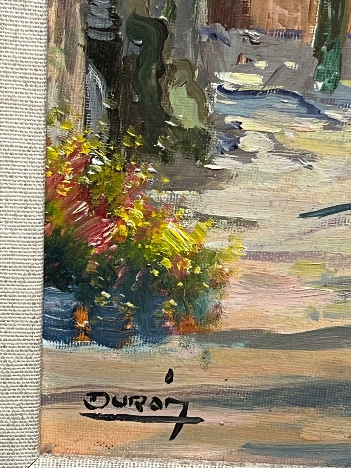 French Schoolmid 20th Century Autumnal Parisian Street Scene With Flower Stalls Signed Oil Mid 20th Century photo vinterior