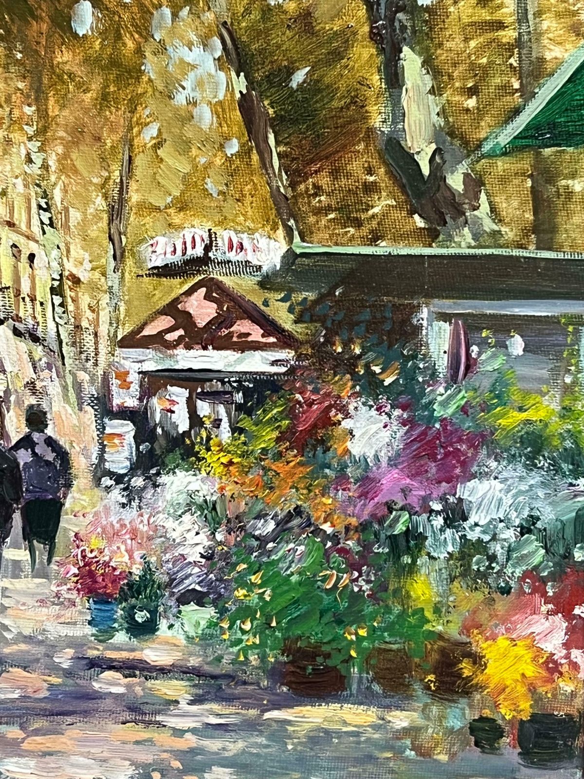 French Schoolmid 20th Century Autumnal Parisian Street Scene With Flower Stalls Signed Oil Mid 20th Century photo vintage