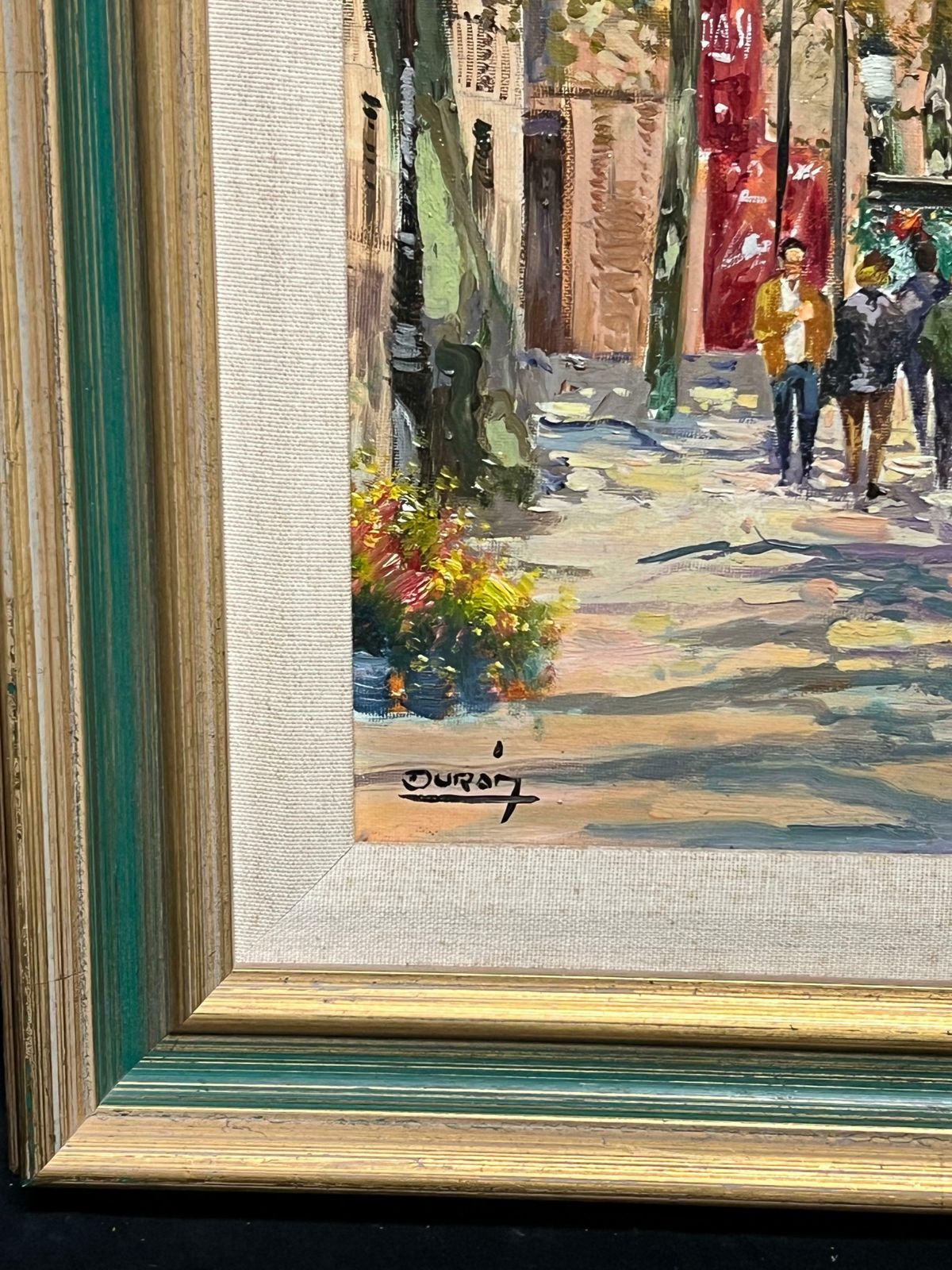 photo for sale French Schoolmid 20th Century Autumnal Parisian Street Scene With Flower Stalls Signed Oil Mid 20th Century