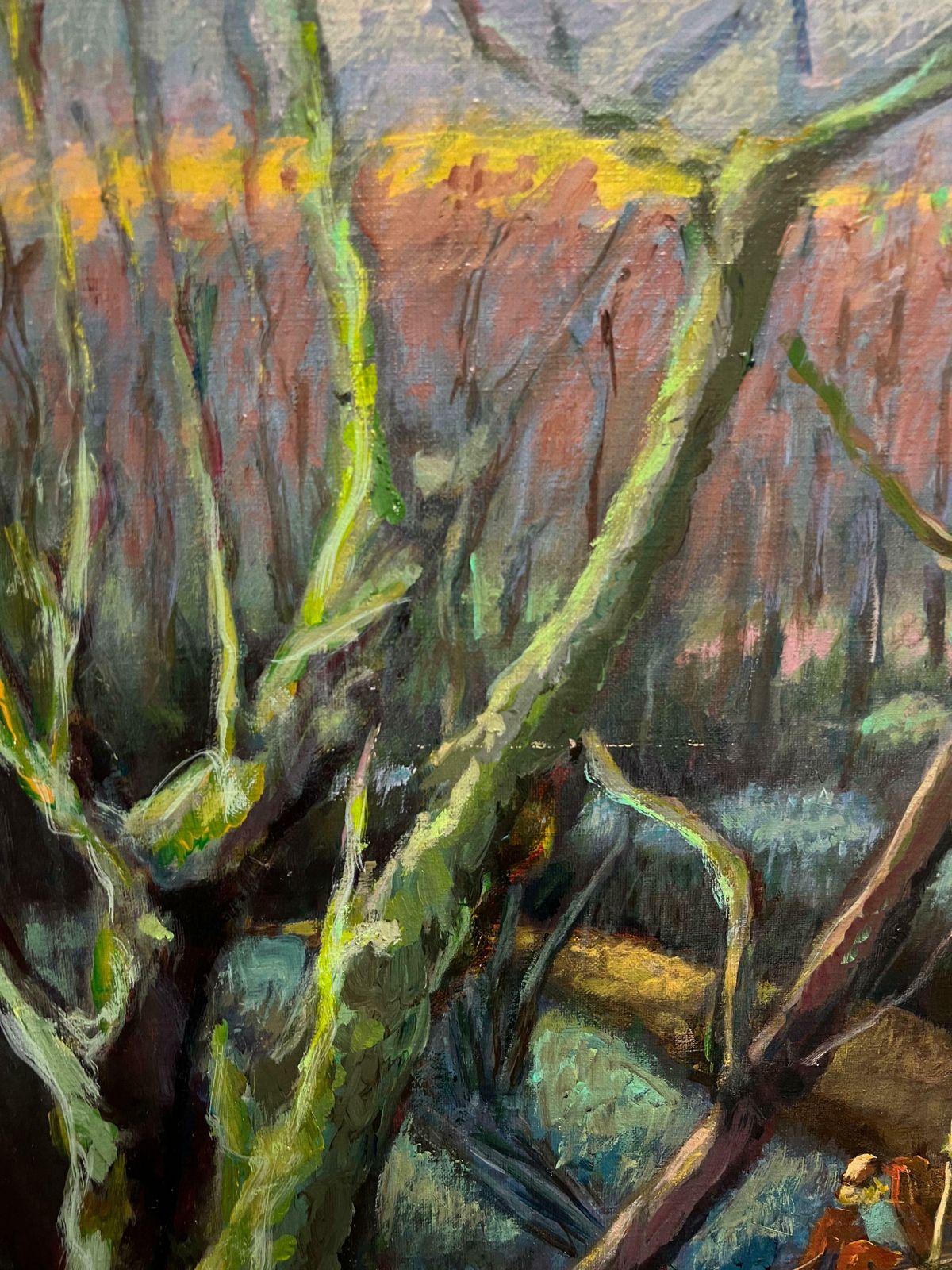Guy Nicod (French 1923   2021) Fishermen In A Forested River Atmospheric French Oil Painting Woodland Scene20th Century photo buy