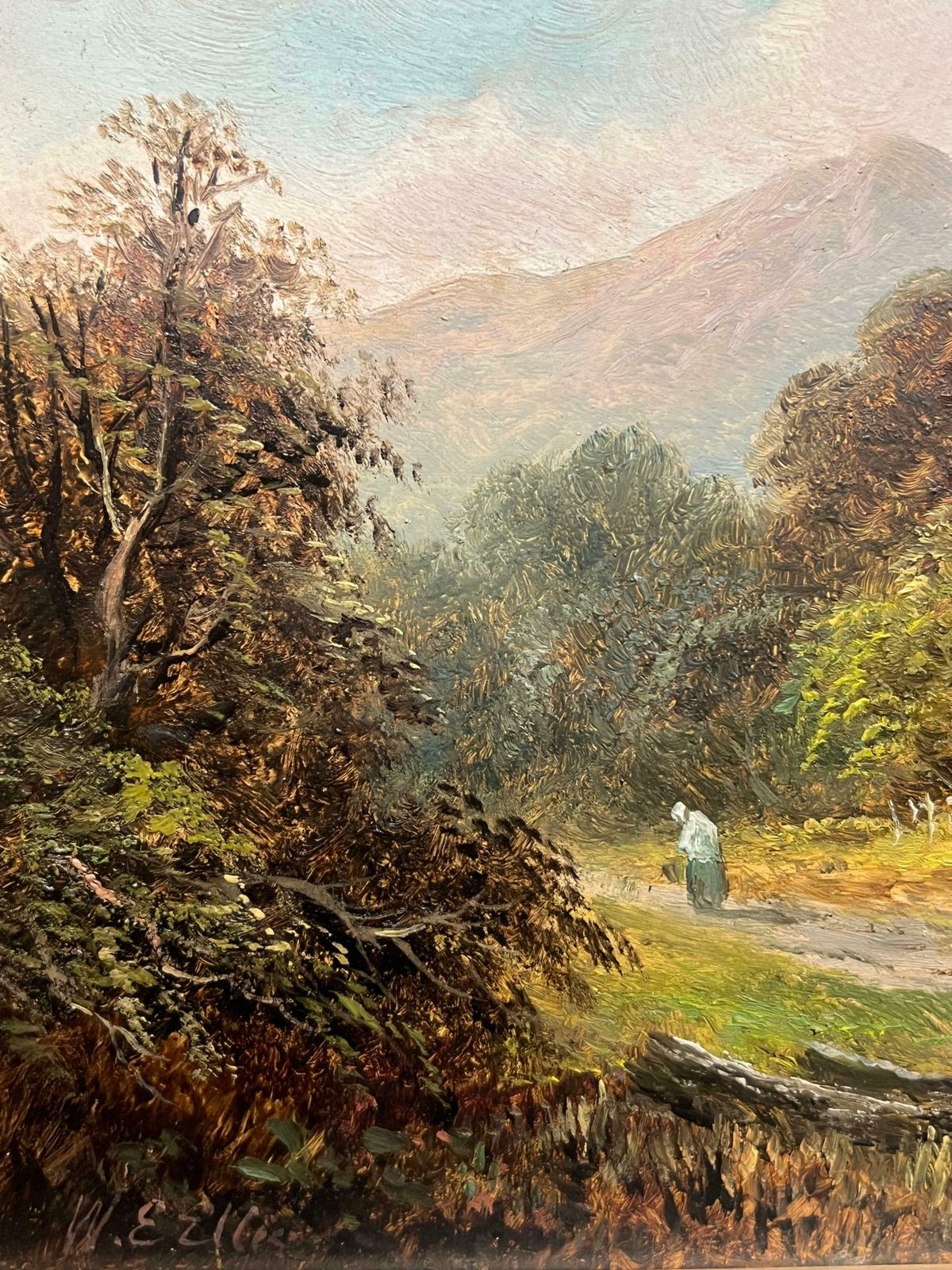Welsh Schoolantique Welsh Oil Painting Charming Cottage With Figures In Countryside Setting 19th Century photo 1171.0