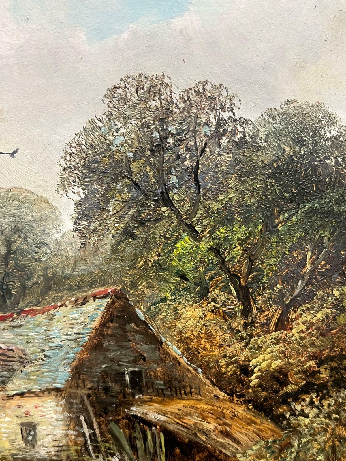 Welsh Schoolantique Welsh Oil Painting Charming Cottage With Figures In Countryside Setting 19th Century photo buy