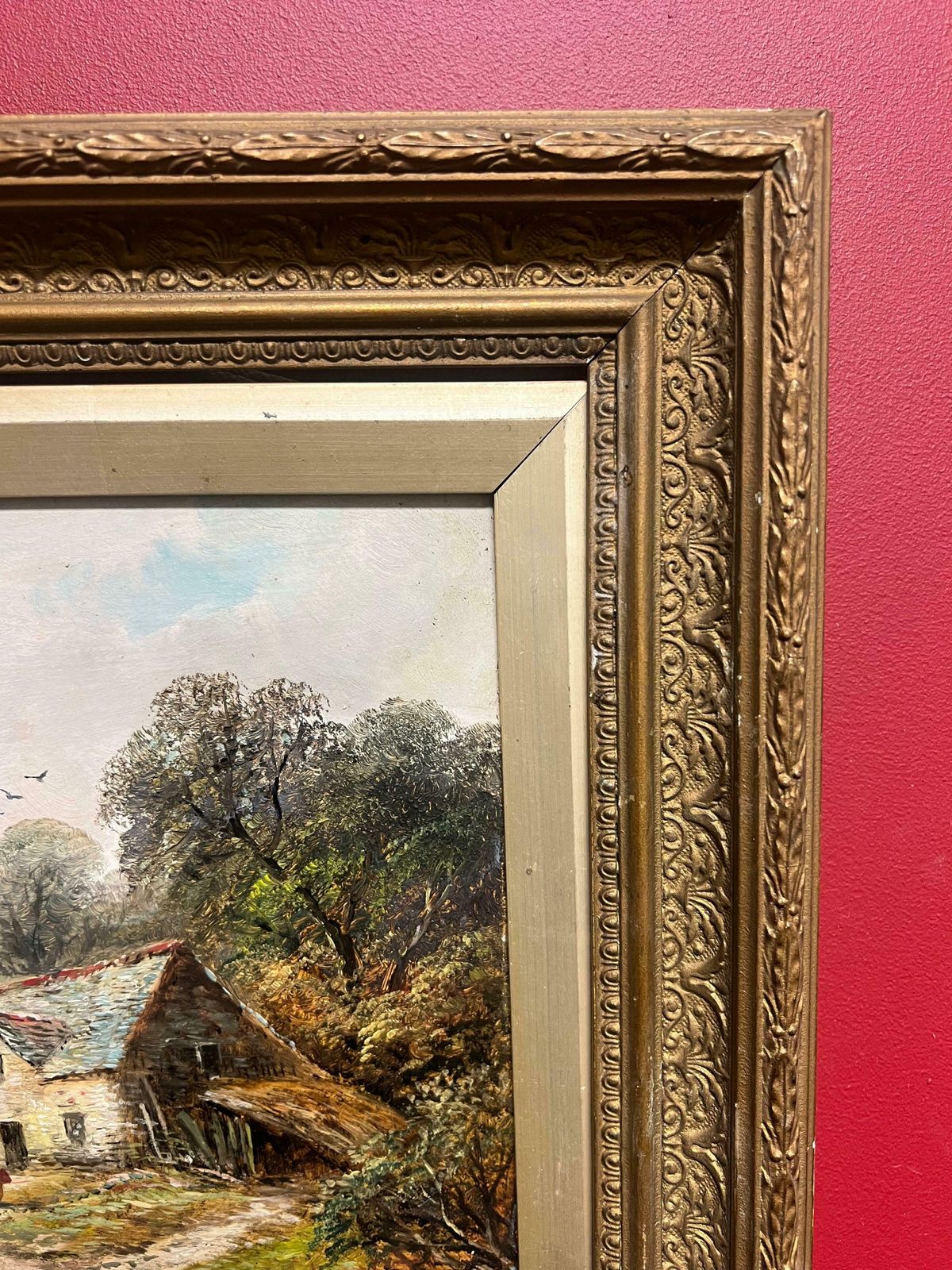 photo for sale Welsh Schoolantique Welsh Oil Painting Charming Cottage With Figures In Countryside Setting 19th Century