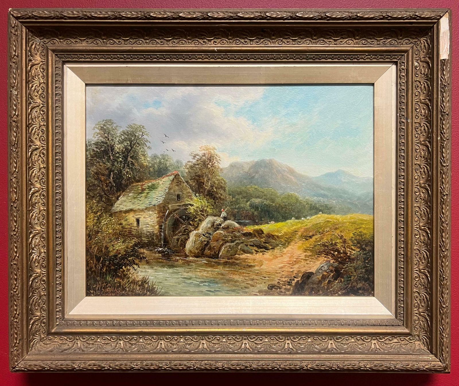 Welsh School19th Century Welsh Oil Landscape With Rustic Watermill With Figure By The Stream19th Century photo furniture