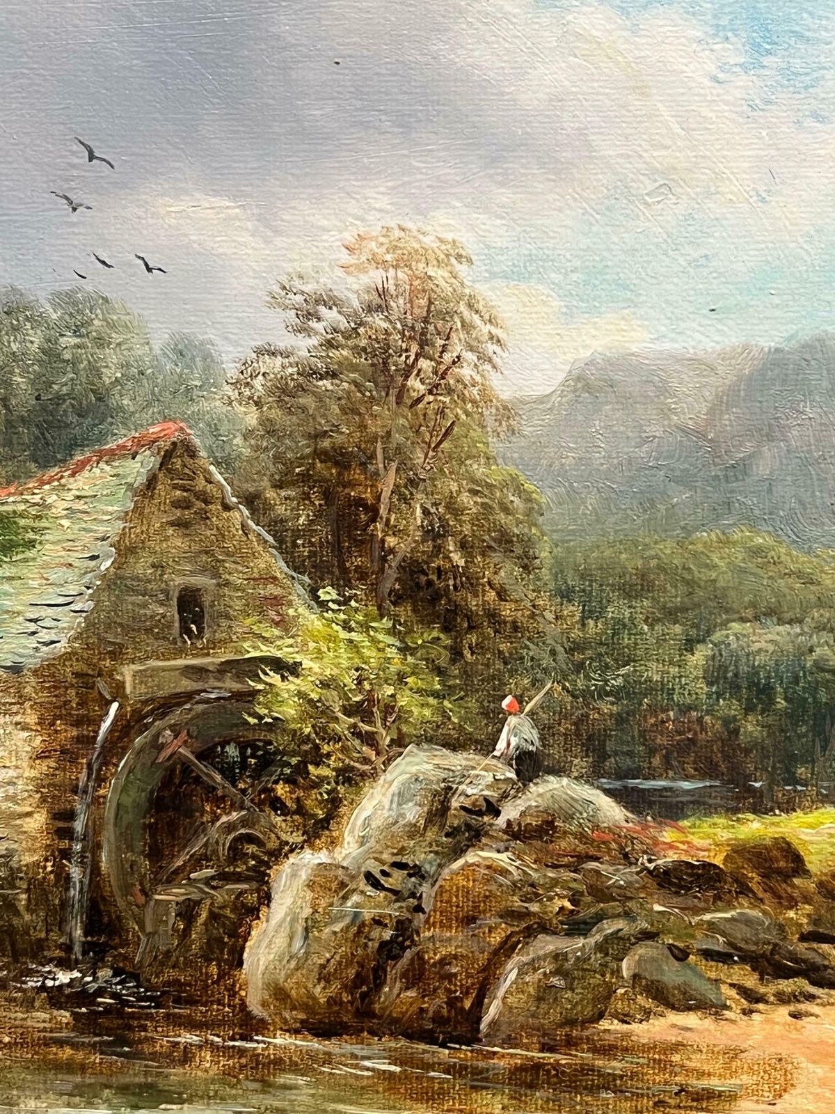 Welsh School19th Century Welsh Oil Landscape With Rustic Watermill With Figure By The Stream19th Century photo Art