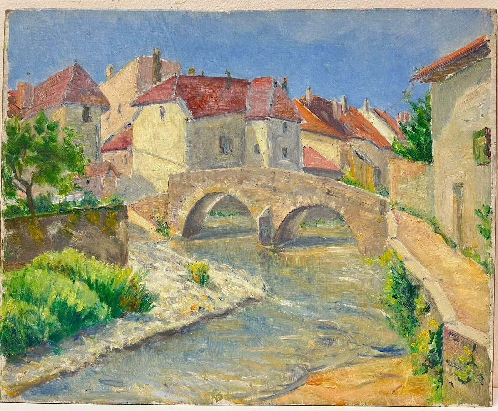 Regine Davidcharming Village With Stone Bridge Over A Flowing River French Countryside 1950's photo furniture
