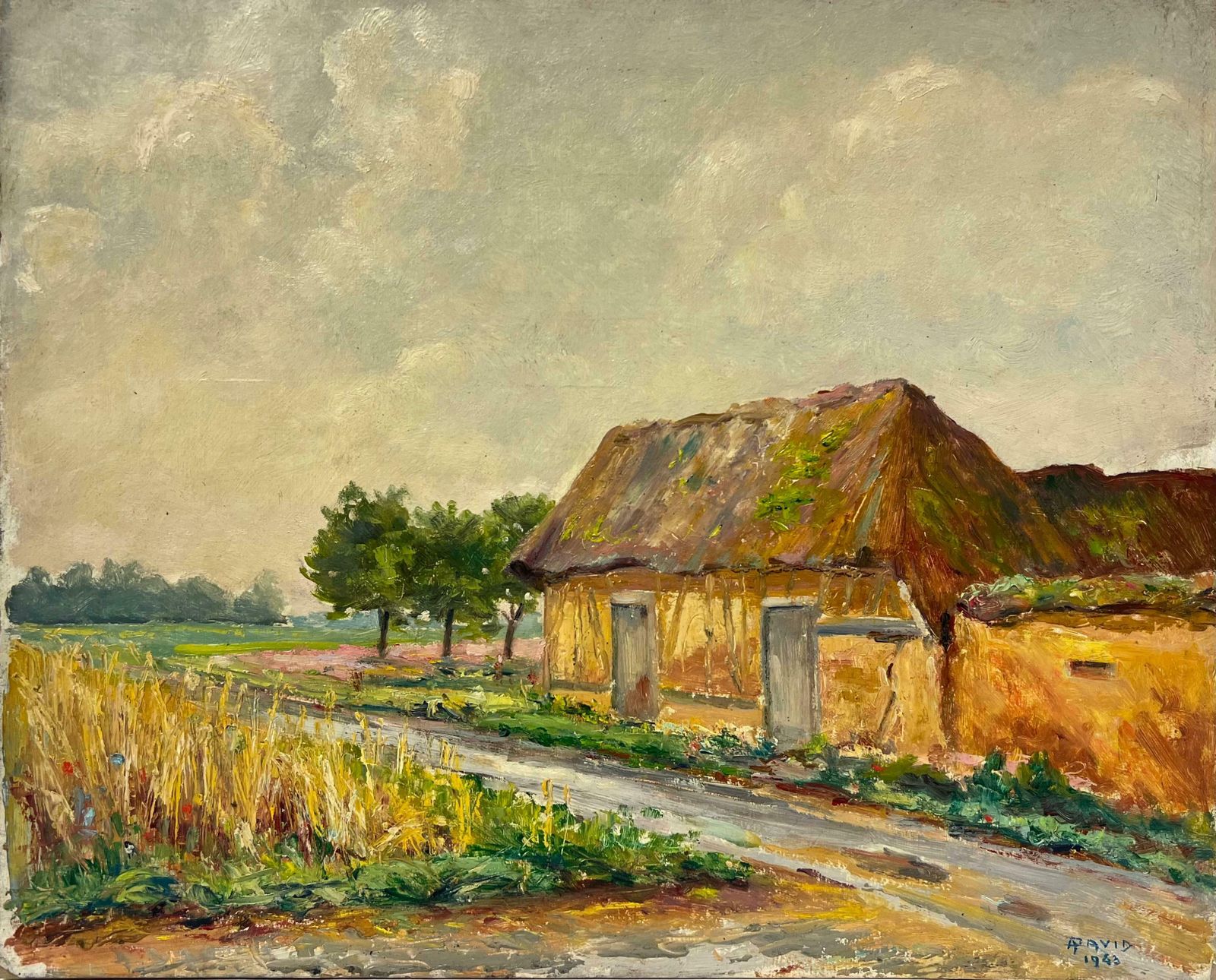 Regine Davidrustic Cottage With Thatched Roof In A Golden Wheat Field A Peaceful Countryside1950's