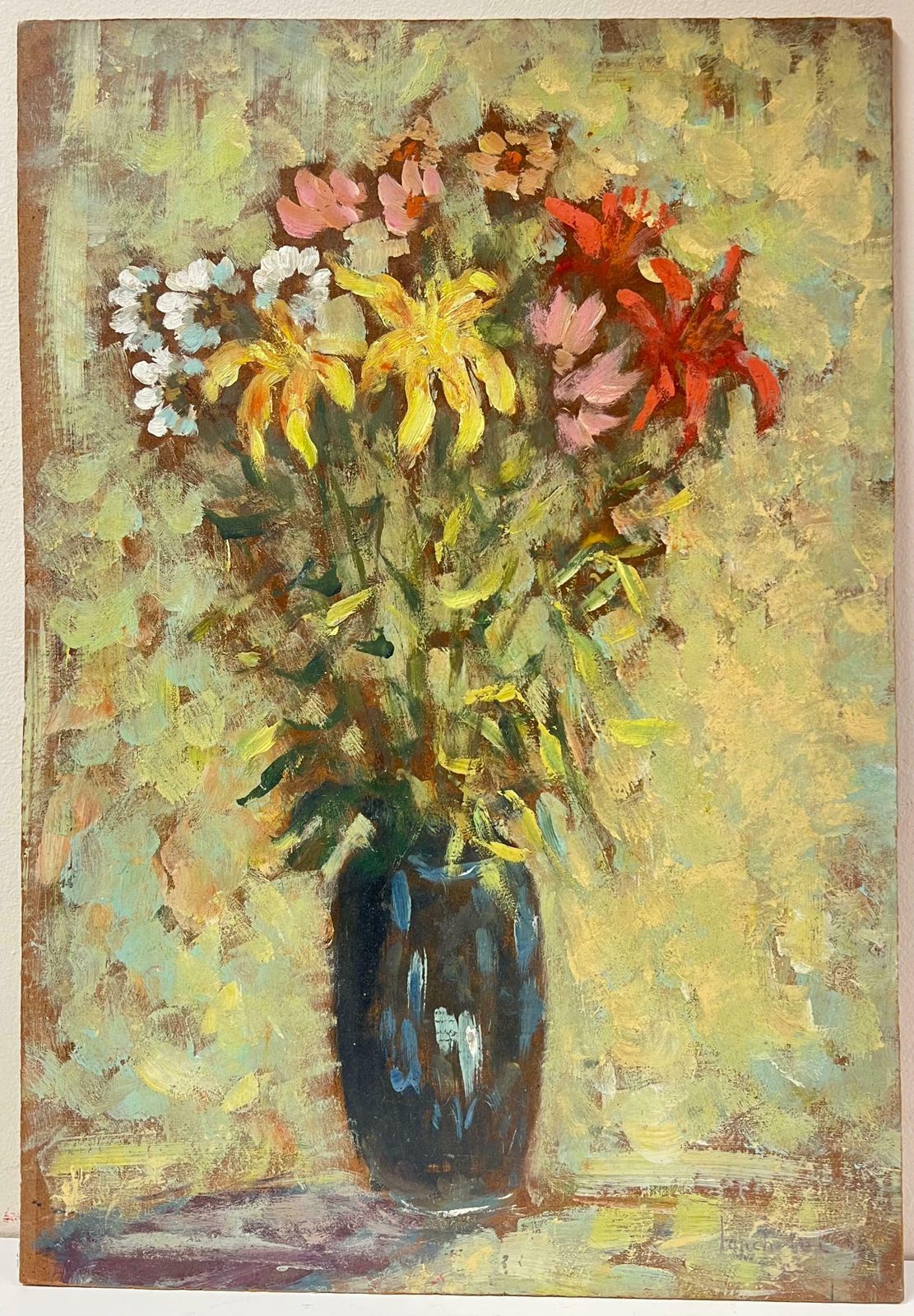 Fanch Lelimpressionist Floral Still Life Vibrant Bouquet In A Dark Vase Oil Painting20th Century photo furniture