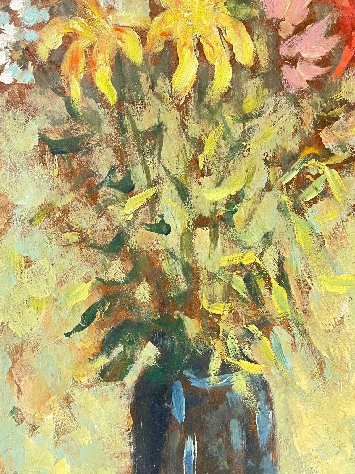 Fanch Lelimpressionist Floral Still Life Vibrant Bouquet In A Dark Vase Oil Painting20th Century photo 687.0