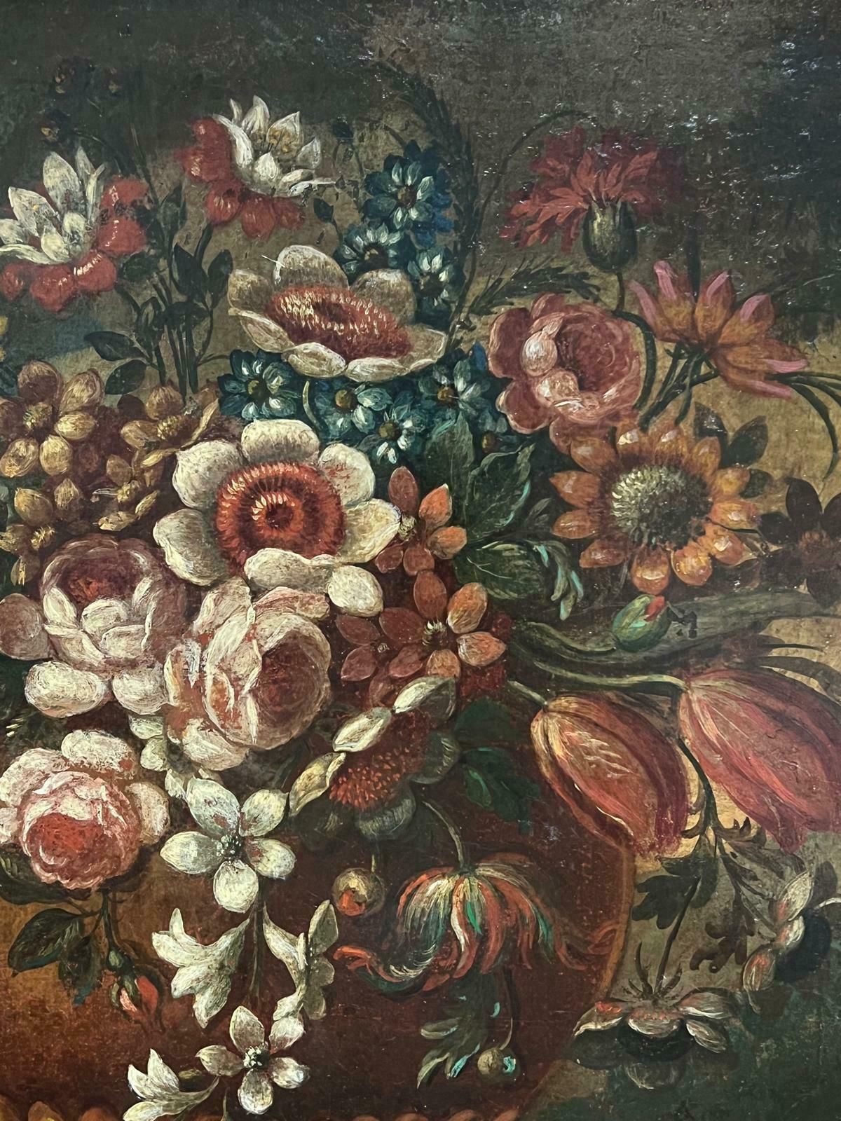 French School18th Century Baroque Oil Still Life Flowers Floral Arrangement In An Ornate Urn18th Century photo Art