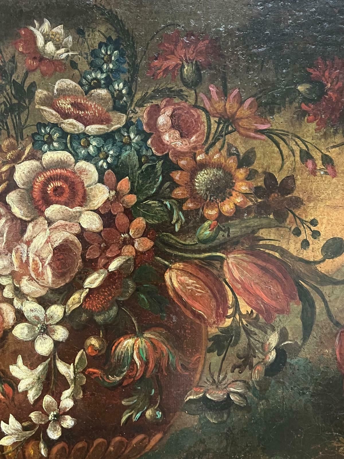 3539.0 French School18th Century Baroque Oil Still Life Flowers Floral Arrangement In An Ornate Urn18th Century photo