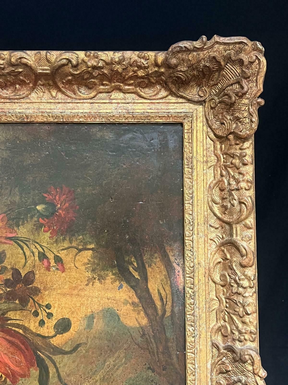 photo vinterior French School18th Century Baroque Oil Still Life Flowers Floral Arrangement In An Ornate Urn18th Century