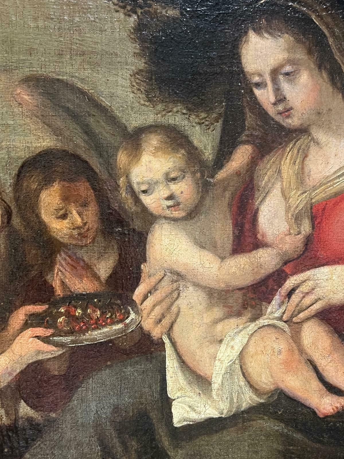 photo vinterior 17th Century Italian School17th Century Painting Baroque Madonna & Child Attendant Angels Offering Gifts 17th Century