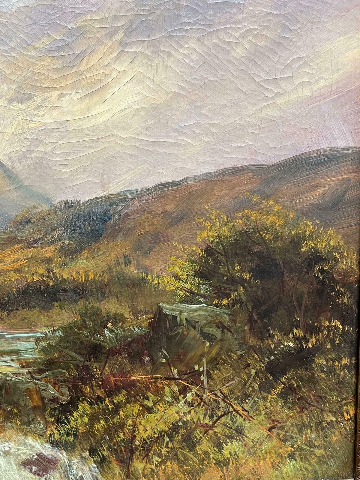 F. E. Jamiesonantique Scottish Oil Highland Waterfall With Distant Mountains Oil Painting 1920's photo vintage