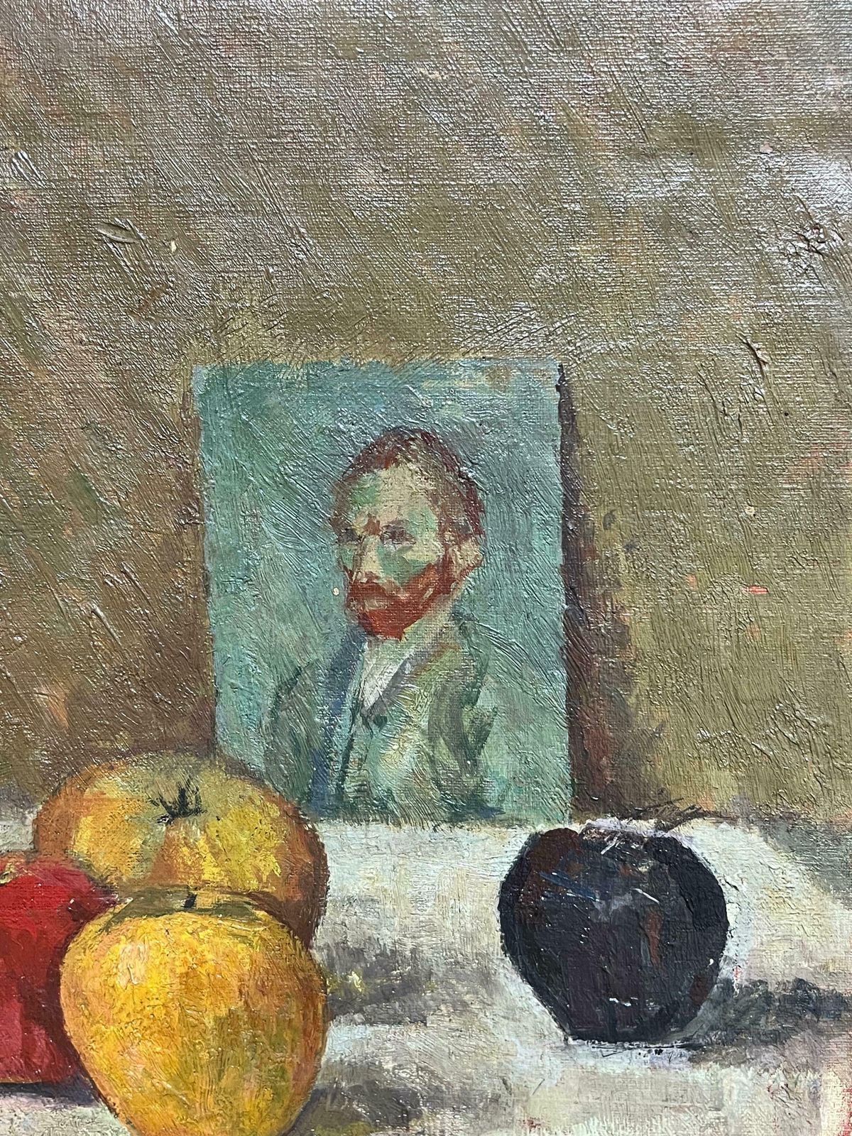 French School1930's French Post Impressionist Oil Still Life Fruit & Portrait Of Van Gogh1930's photo 1079.0