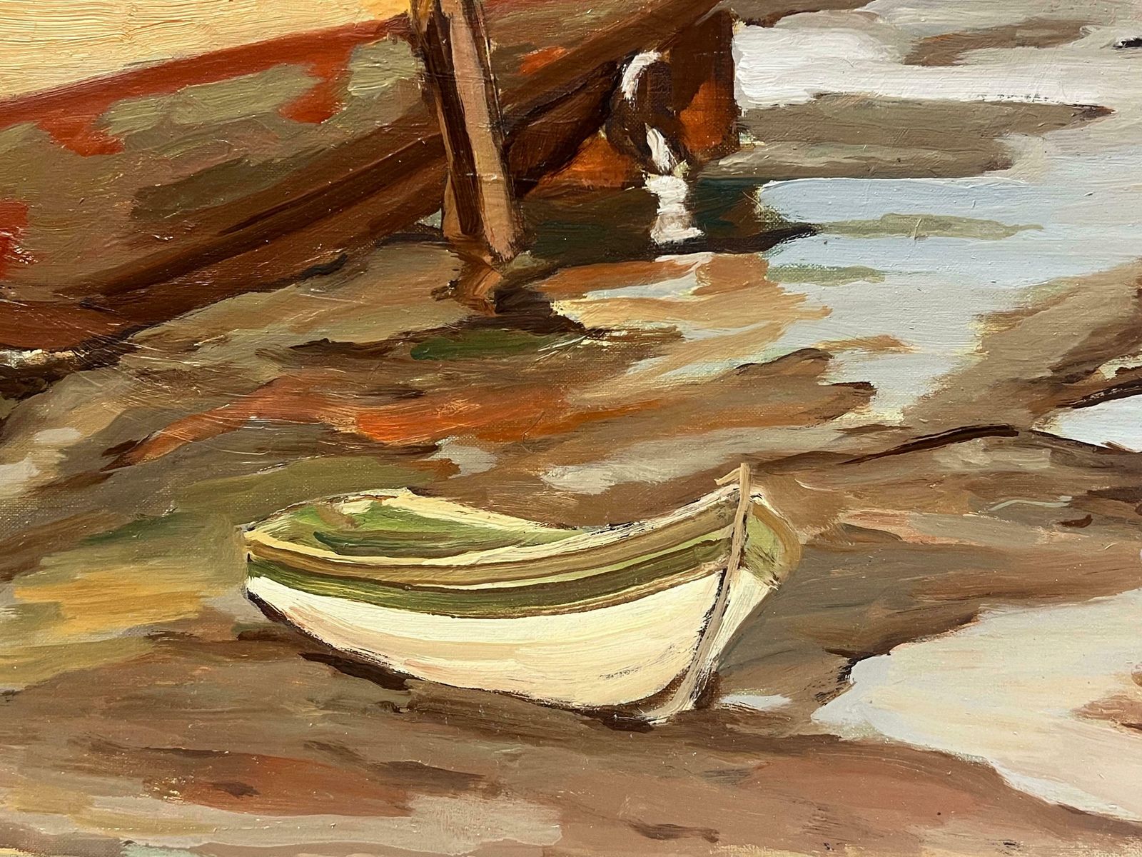 Georges Bordonove1970's French Post Impressionist Oil Painting Old Fishing Boats Low Tide Harbor1970's photo vinterior