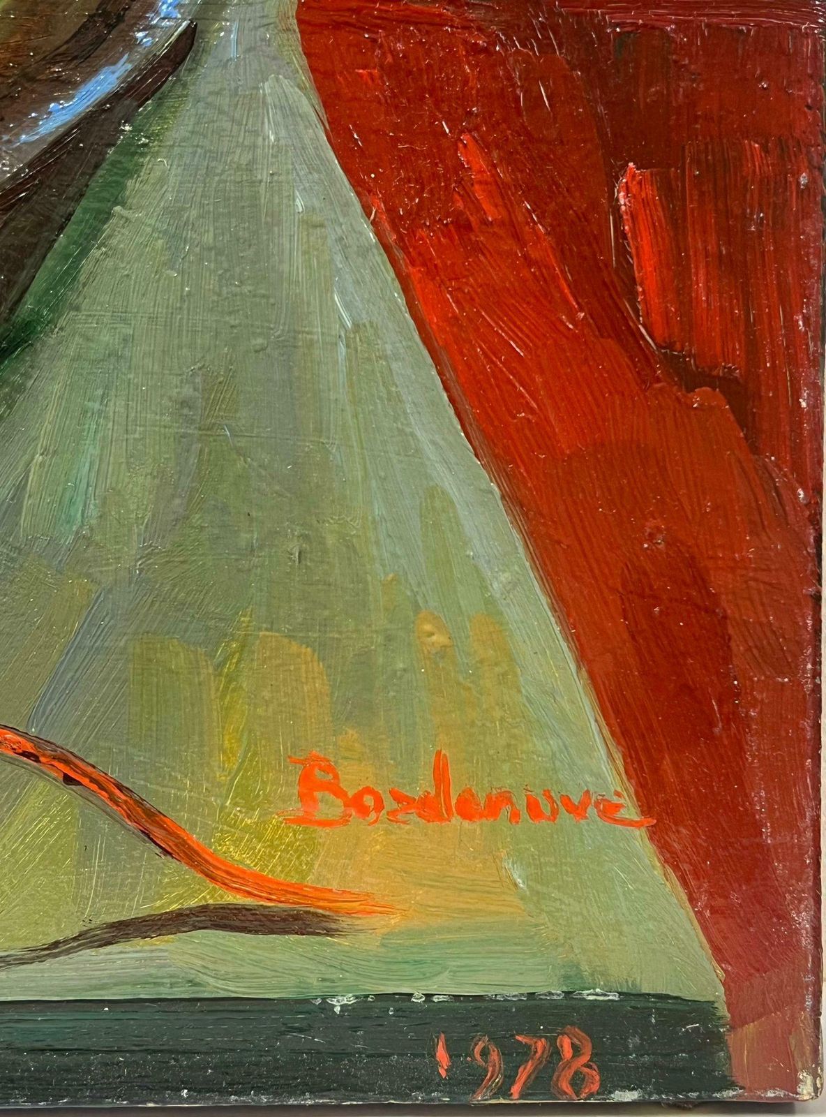 Georges Bordonovelarge French 1970's Oil Painting Red Lobster On The Table 1978 photo vintage