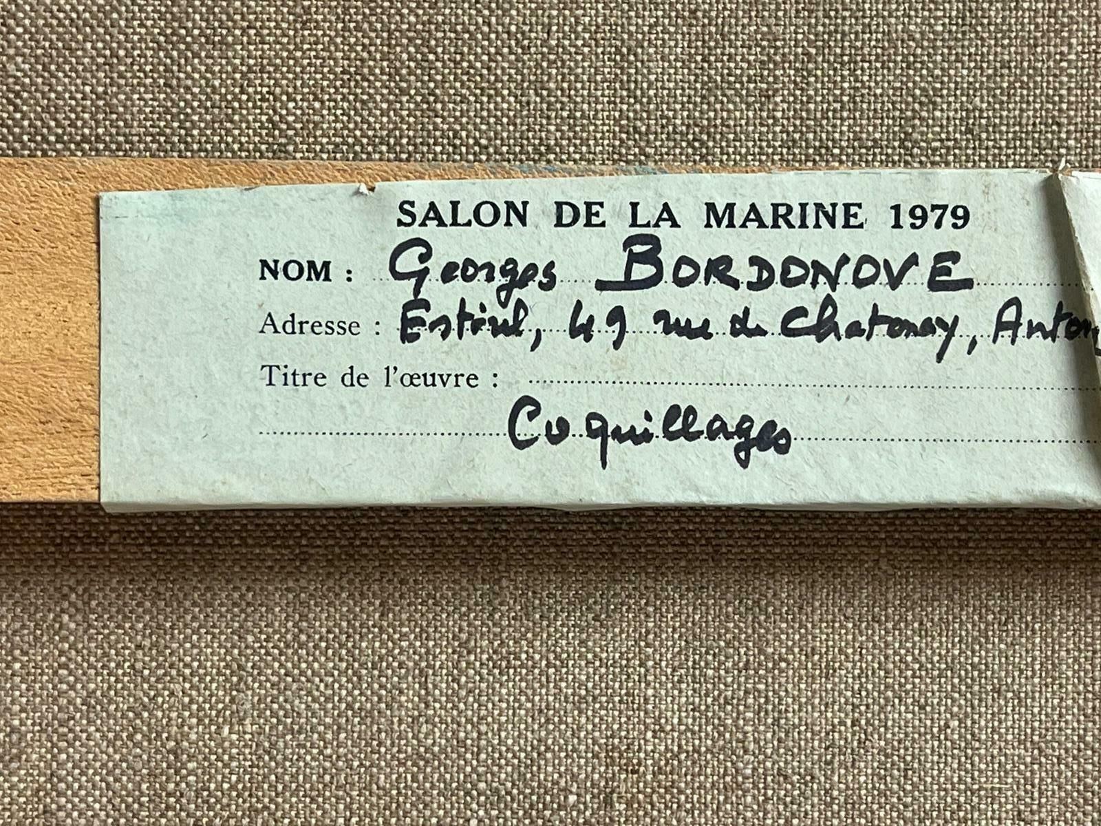 photo furniture Georges Bordonove1970s French Signed Oil Painting Large Seashells Brittany Fishing Harbor Exhibit1978
