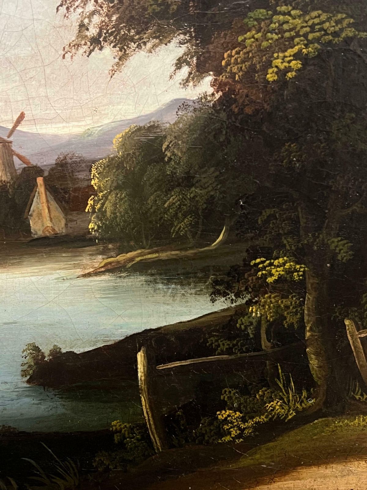 English Early Victorianlarge 1830's English Oil Painting Tranquil River Landscape With Old Mill19th Century photo buy