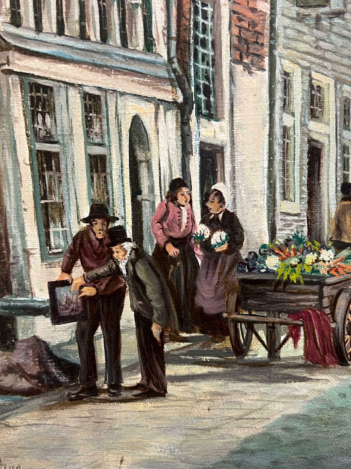 Dutch Schoolbusy Dutch Canal Market Scene Large Signed Oil Painting With Figures20th Century photo buy