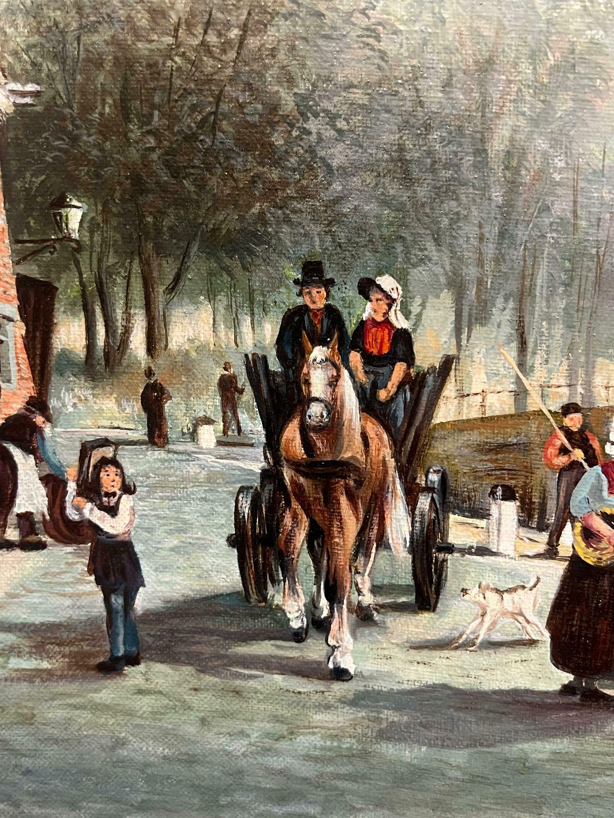photo furniture Dutch Schoolbusy Dutch Canal Market Scene Large Signed Oil Painting With Figures20th Century