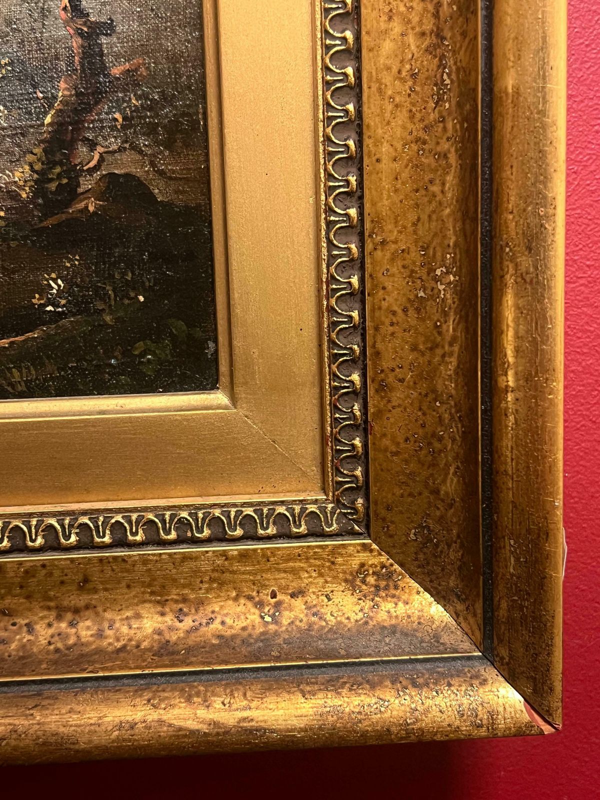 photo furniture Early 1800's British Oil Painting Figures In Brooding Nocturnal Hilly Landscape 19th Century