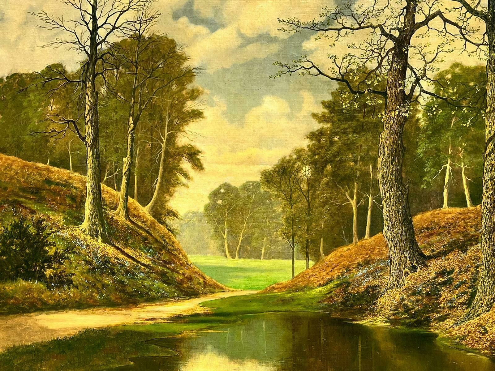 David Meadvery Large British Signed Oil Painting Copper Autumn Woodland Pond Landscape photo 1425.0