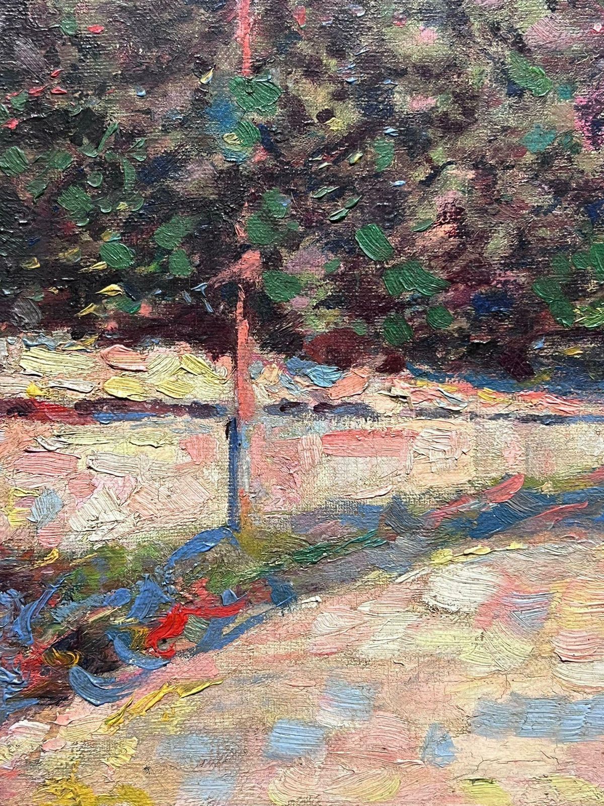 Fine C. 1900's French Impressionist Oil Painting Colorful Village Street Viewc. 1900's photo Art