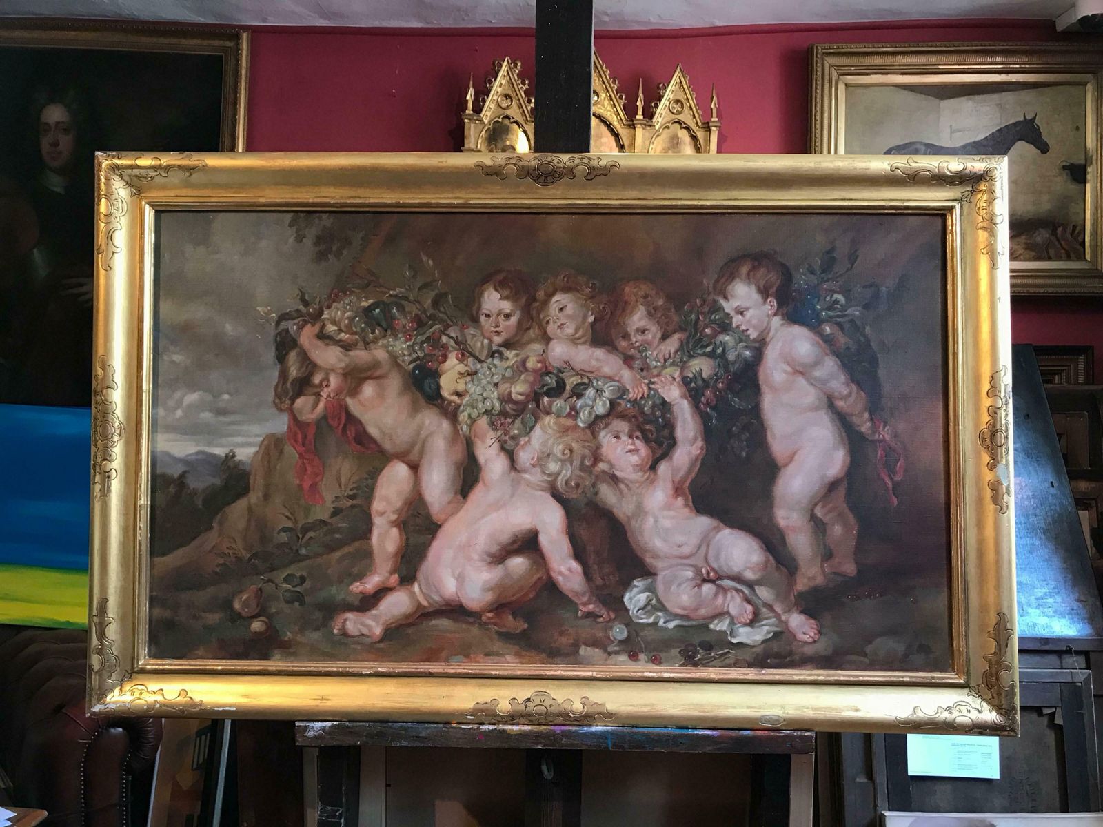 Unknowncupids Playing Very Large Bacchanal Rococo Scene Antique Oil Paintingc.1900's photo for sale