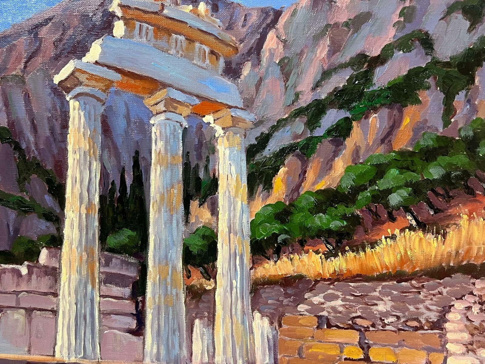 Georges Bordonovelarge French Contemporary Oil Painting Ancient Greek Roman Temple Column Ruins photo for sale