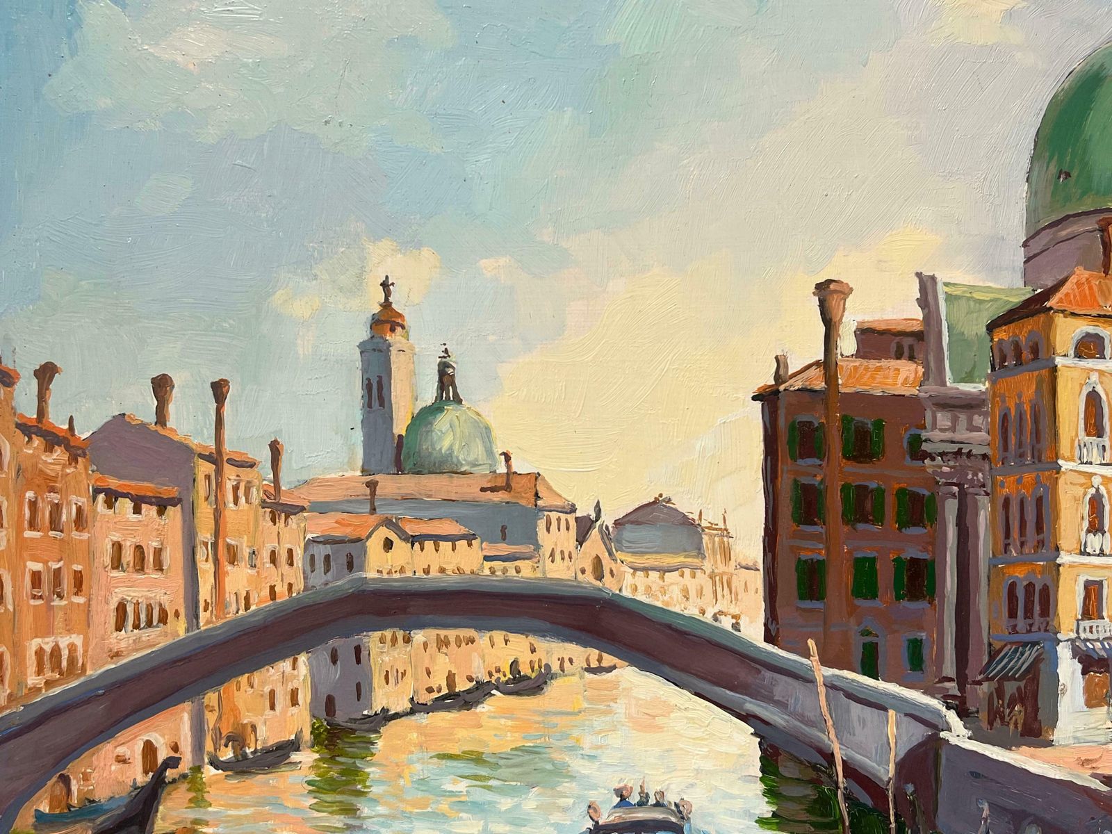 Georges Bordonove1980's French Oil Painting Venice Canal With Boats & Buildings Signed Dated1982 photo Art