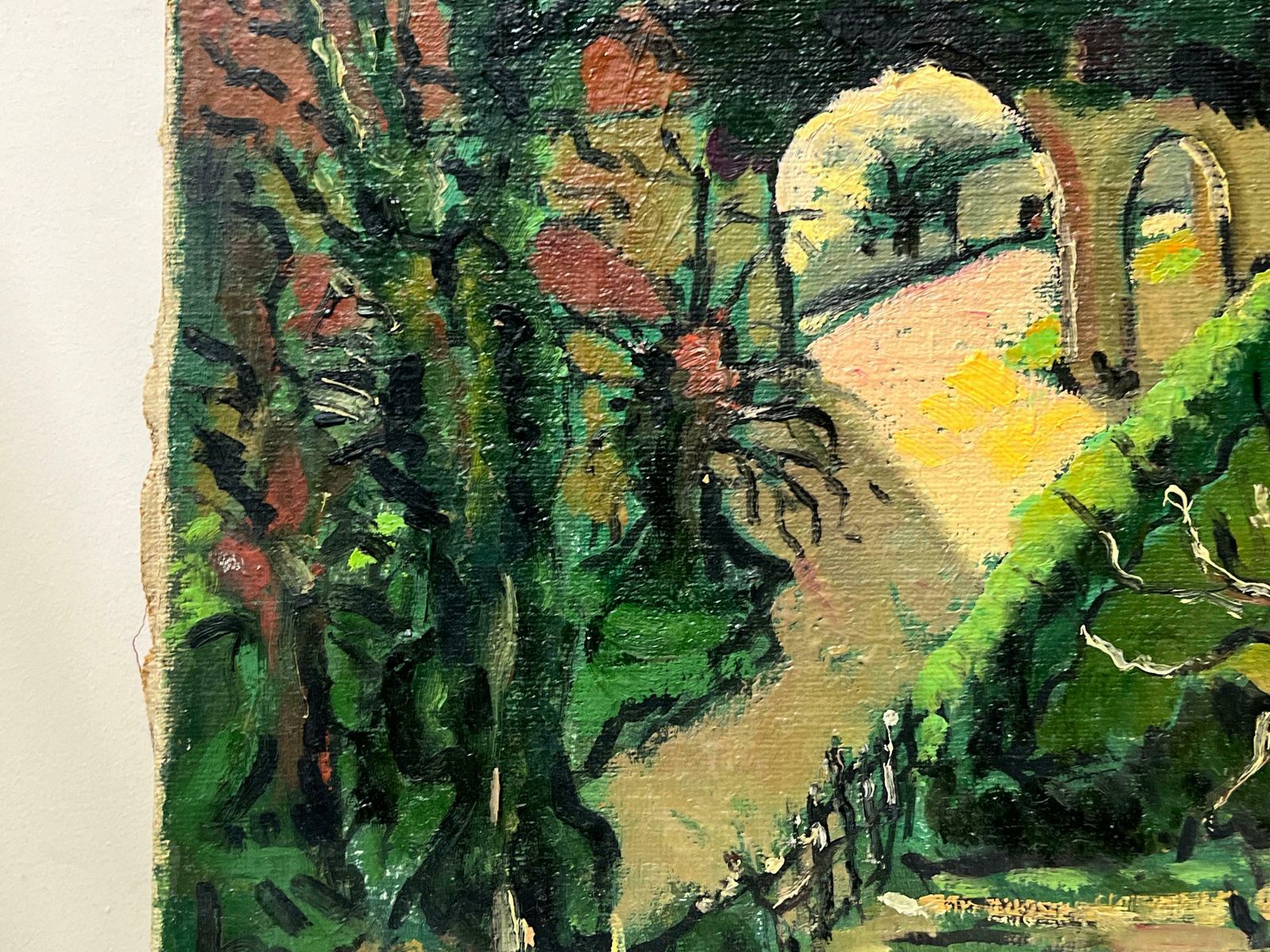 photo furniture Georges Bordonovelarge French 1960's Oil Painting Old French Village With Ancient Buildings