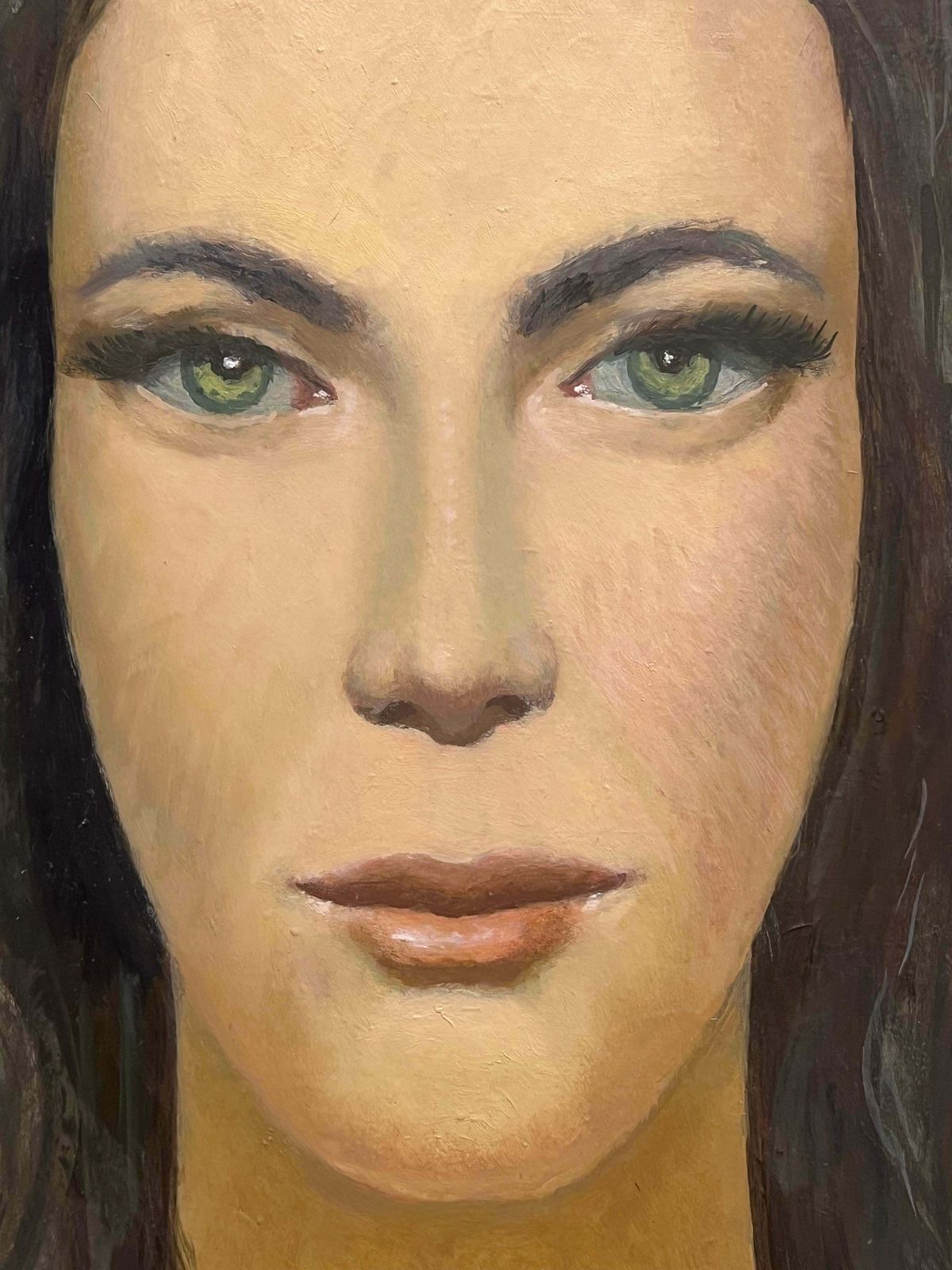 French School1960's French Modernist Oil Painting Portrait Of Young Lady Direct Gaze photo vinterior