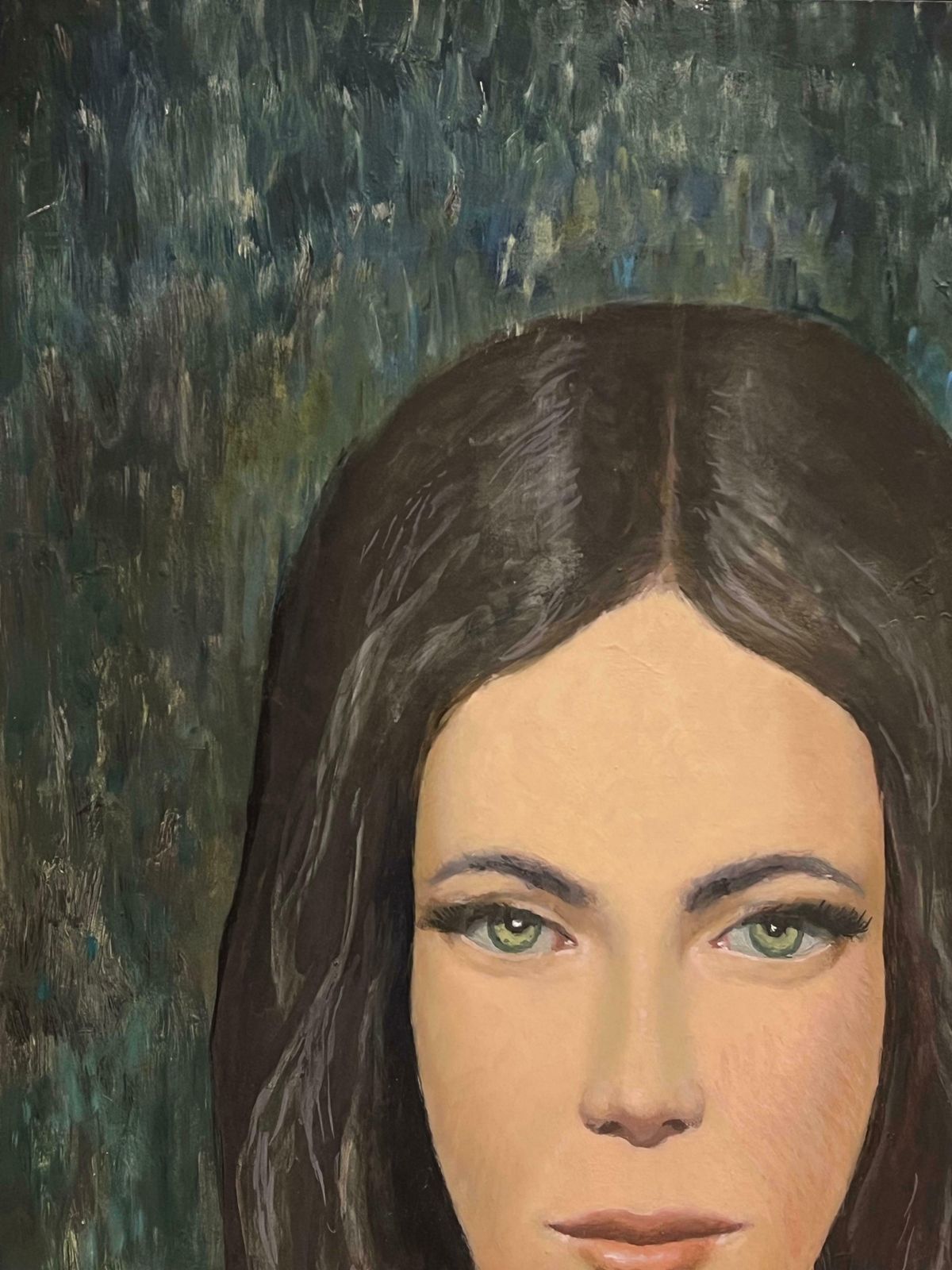 photo furniture French School1960's French Modernist Oil Painting Portrait Of Young Lady Direct Gaze
