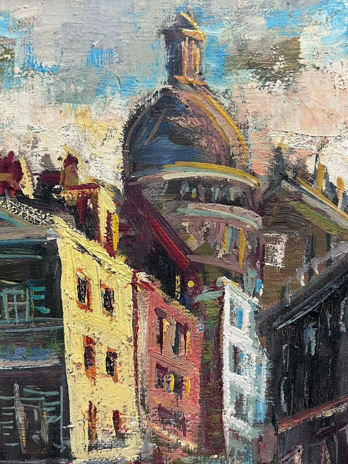 French School1960's Vibrant Paris Busy Street Scene Large Oil Painting In Modern Frame1960's photo 1010.0