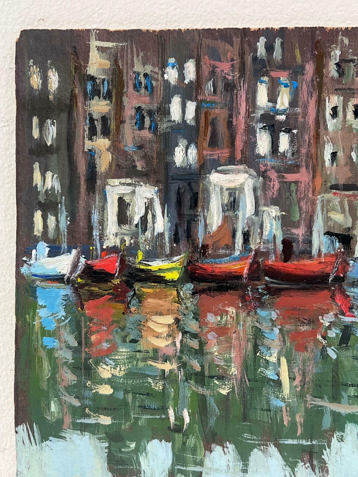 Fanch Lelvibrant Boat Waterfront Scene With Rustic Buildings And Glistening Water20th Century photo 725.0