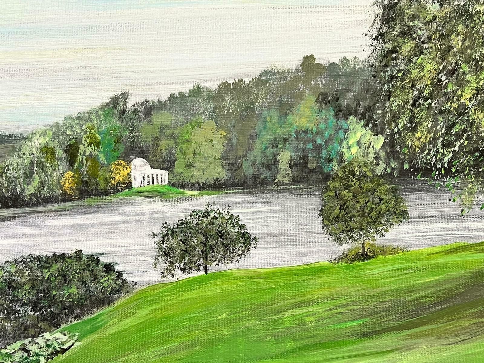 Contemporary British Colourful Modern British Very Large Painting Classical Parkland Lake & Temple photo Art