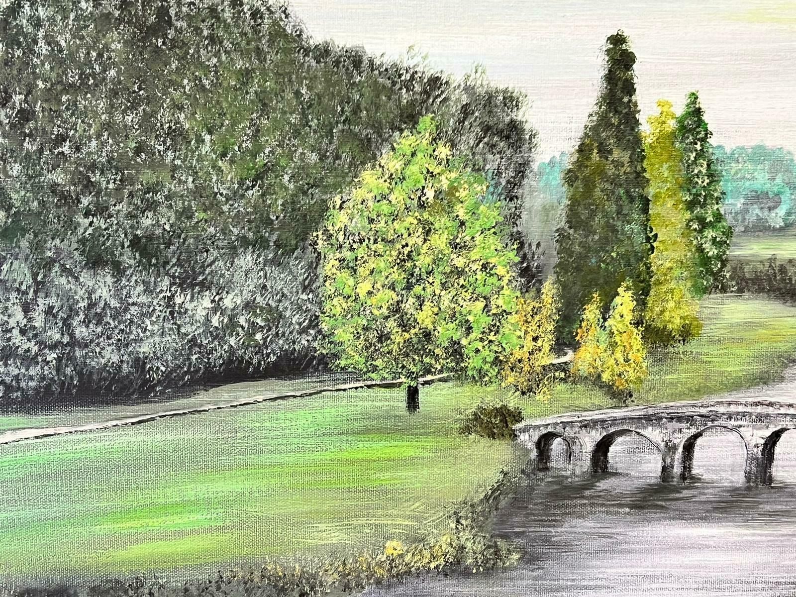 Contemporary British Colourful Modern British Very Large Painting Classical Parkland Lake & Temple photo vinterior
