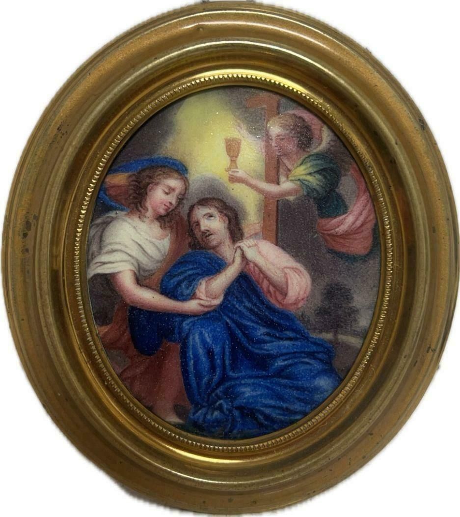 Italian Antique19th Century Italian Miniature Painting Christ Garden Of Gethsemane Angels1891