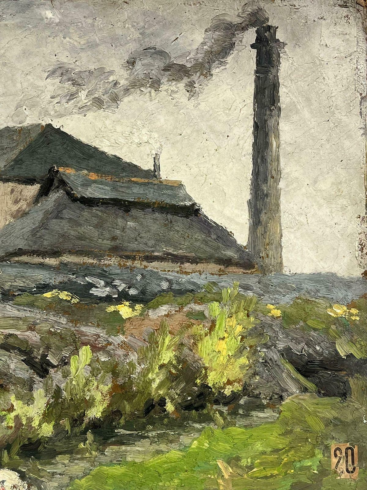 1930's French Impressionistfigure Washing In Country Stream Next To Industrial Building French Signed Oil 1931 photo furniture