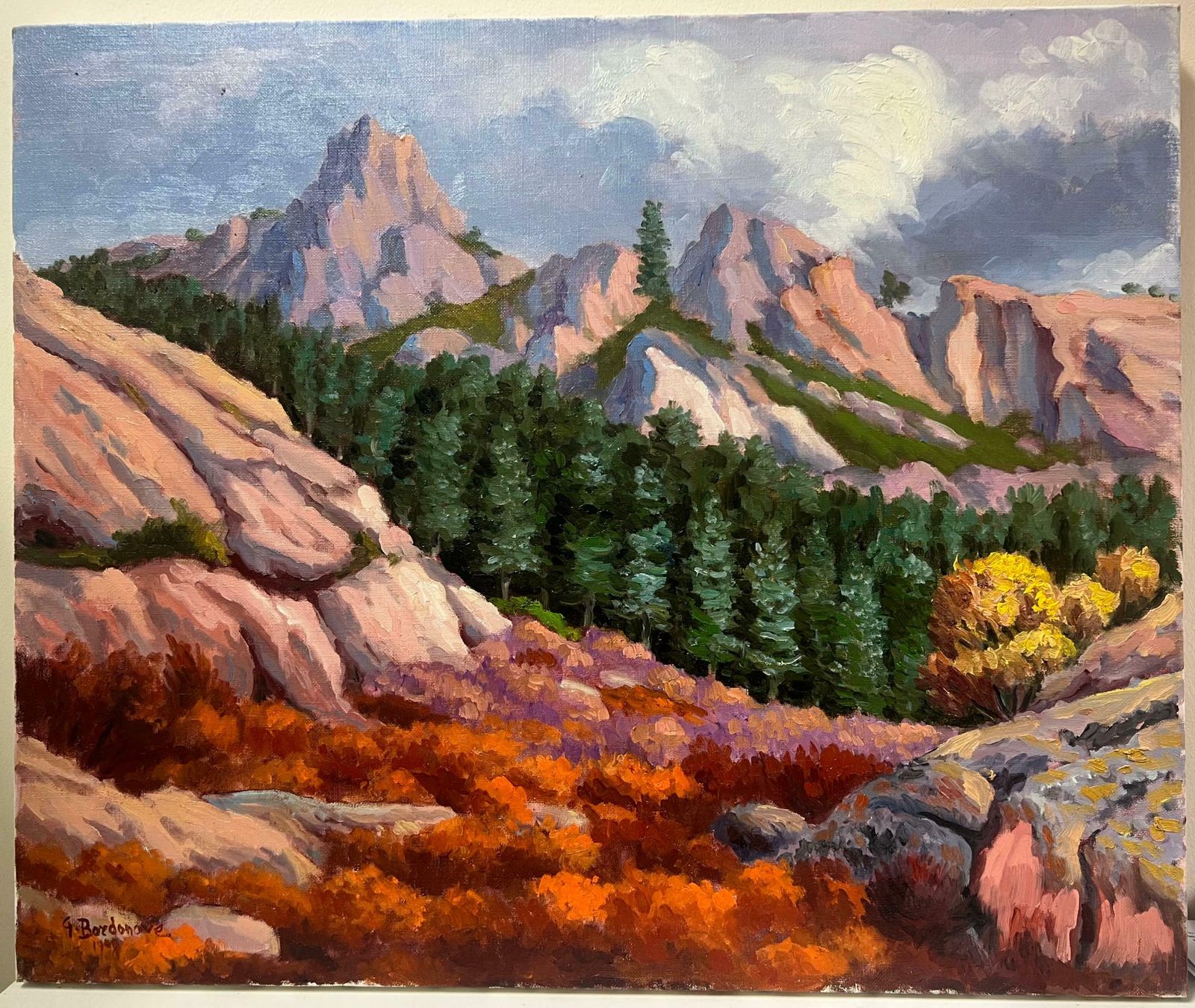 Georges Bordonovelarge French Contemporary Oil Painting Mountain Rocky Forest Landscape photo furniture