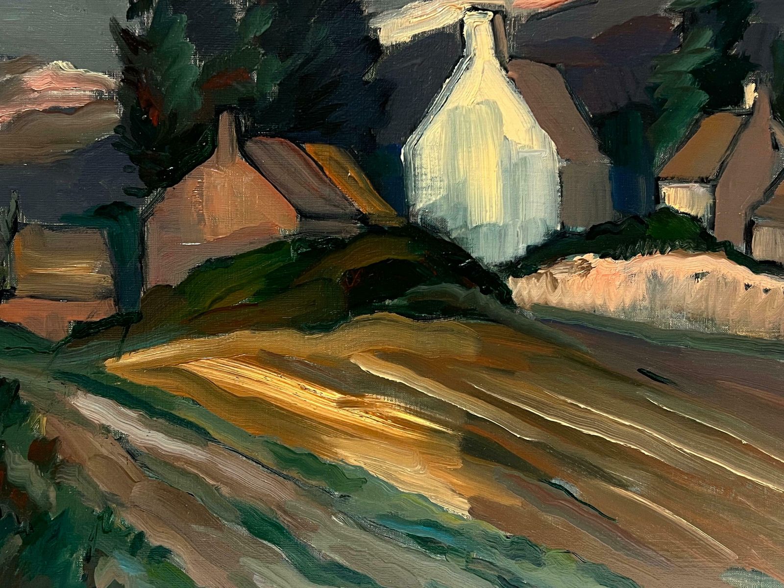Georges Bordonove1970's French Post Impressionist Signed Oil Painting Farm Houses Brown Landscape1970 photo 713.0