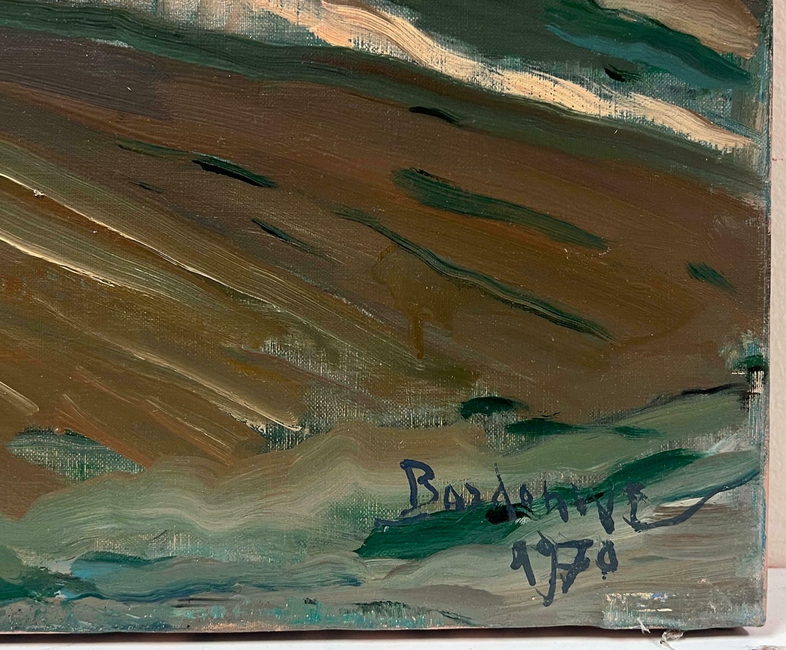 Georges Bordonove1970's French Post Impressionist Signed Oil Painting Farm Houses Brown Landscape1970 photo vinterior