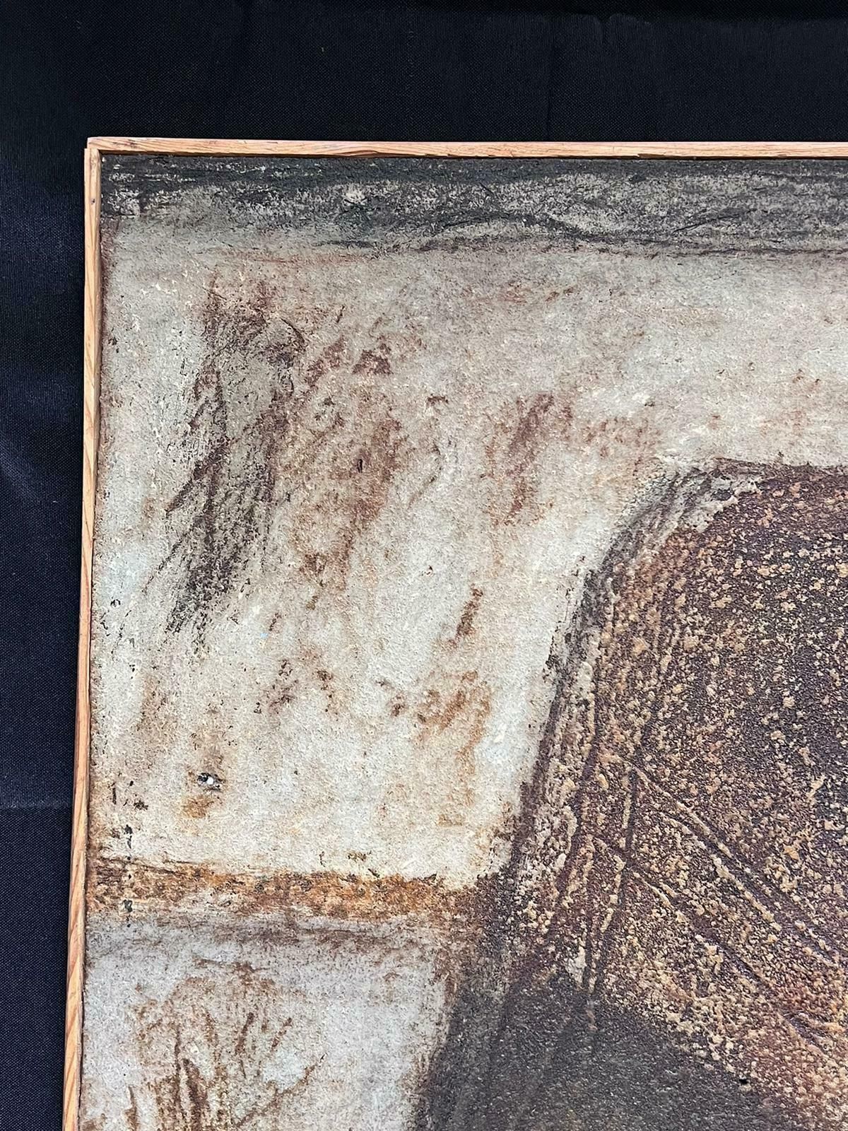 French Schoollarge 1990's French Abstract Painting Grey Cream Brown Beige Colors1992 photo vinterior