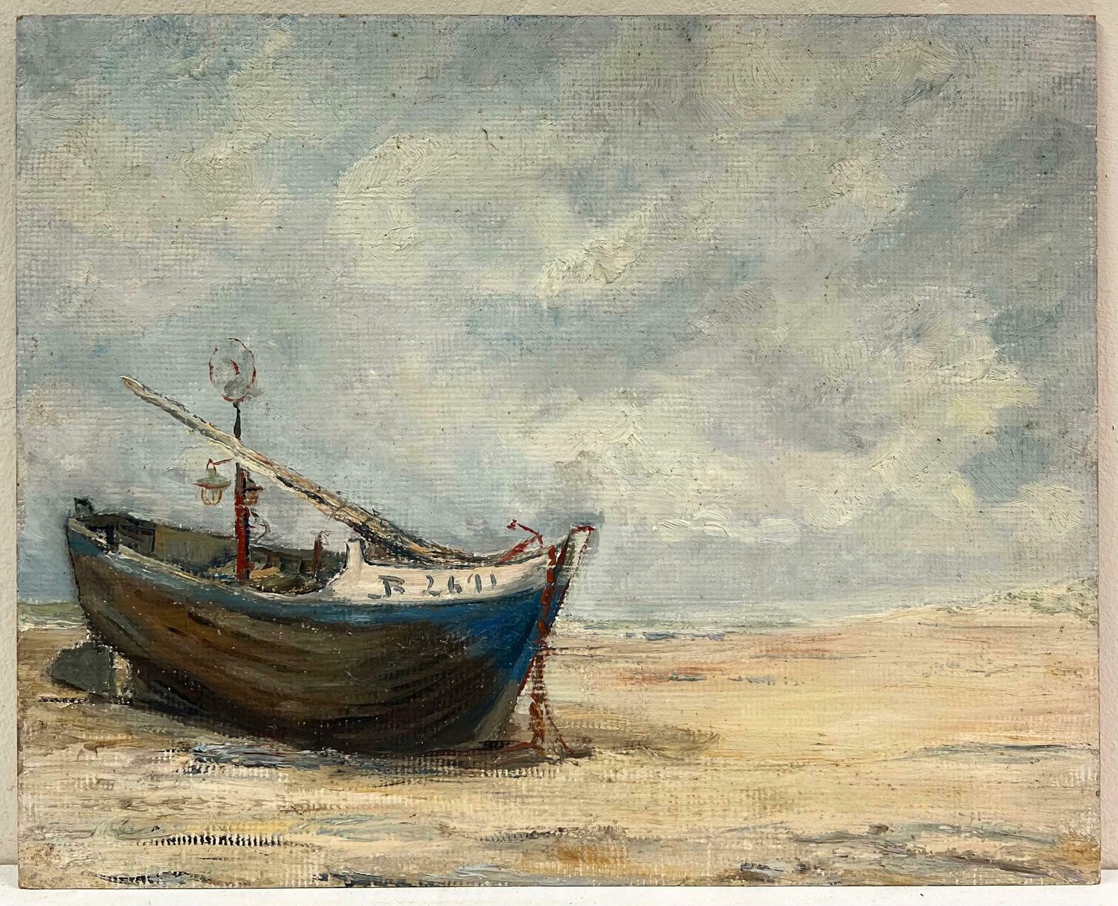 Simone Forge1930's French Impressionist Beached Blue Fishing Boat Under Cloudy Skies19th Century photo furniture