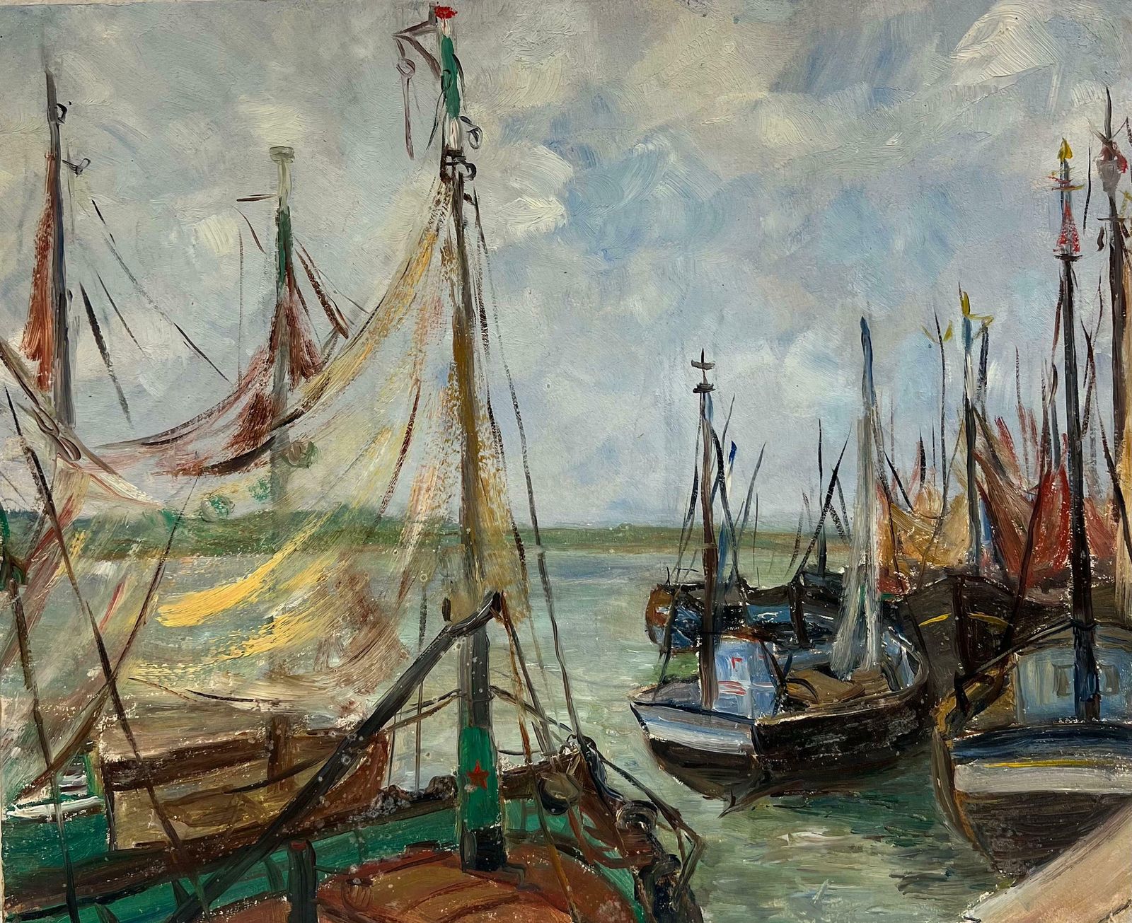 Simone Forge1930's French Impressionist Harbor Scene With Boats And Billowing Sails19th Century