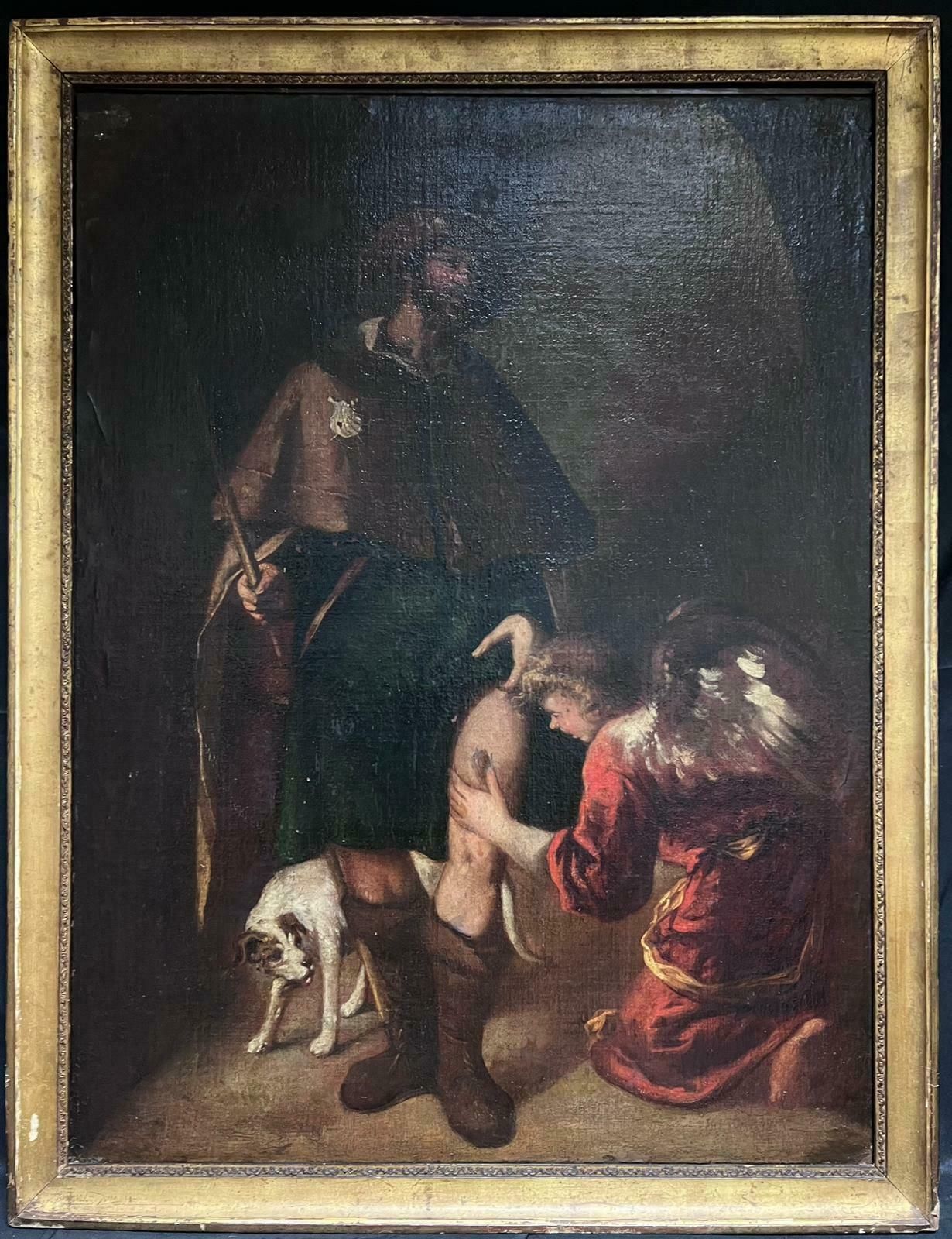 Spanish Old Masterhuge 17th Century Spanish Old Master Oil Painting Wounded Pilgrim With Angel17th Century